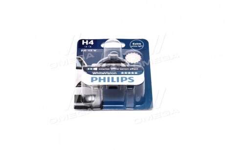 Лампа накаливания H4 WhiteVision 12V, 60/55W, P43t-38, (+60) (4300K) 1шт. blister PHILIPS 12342WHVB1