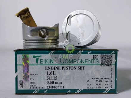 Поршни +0.50mm (к-кт на мотор) 1,6L G4ED Cerato Accent Elantra Getz Matrix TEIKIN 51115050