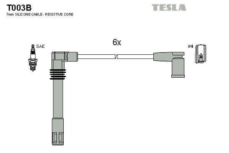 Провід високовольтні (к-кт) AUDI A6 (C5) 2.4, 2.8i BLATNA TESLA T003B