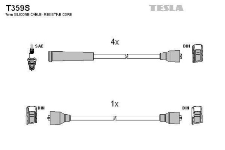 Провід свічкові 2121-21213 карб (+ провід котушки) (силікон) TESLA T359S (фото 1)