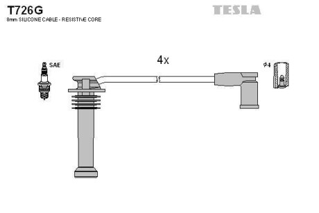 Комплект кабелiв запалювання TESLA T726G