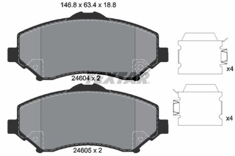 Комплект гальмівних колодок передн, CHRYSLER GRAND VOYAGER V, TOWN &amp; COUNTRY, VOYAGER V DODGE GRAND, JOURNEY, NITRO FIAT FREEMONT JEEP CHEROKEE, WRANGLER III VW ROUTAN 2.0D-4.0 01.06- TEXTAR 2460401 (фото 1)