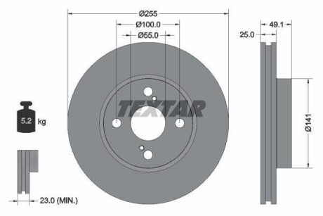 Диск гальмівний TOYOTA Corolla/Prius "F D=255mm "97-13 TEXTAR 92125903