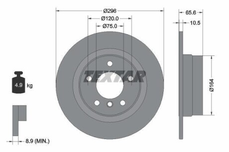 Диск гальмівний BMW 1(E81)/3(E90) "R D=296mm "04-13 TEXTAR 92133103