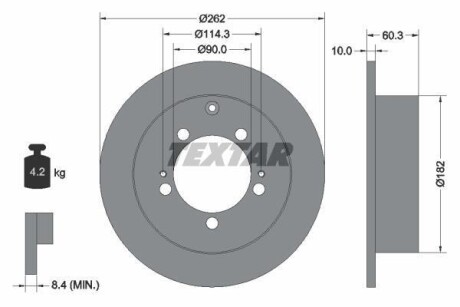 Диск гальмівний CHRYSLER/MITSUBISHI Sebring/Lancer/Outlander "R D=262mm "95-13 TEXTAR 92136103