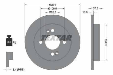 Диск гальмівний задн Лів/Прав KIA PICANTO I, PICANTO II, PICANTO III 1.0-1.2 04.04- TEXTAR 92147203
