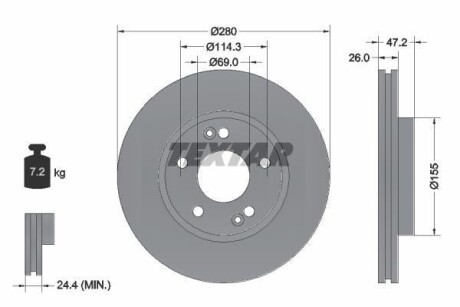 Диск гальмівний HYUNDAI/KIA I30/Tucson/Cerato/Ceed "F D=280mm "04>> TEXTAR 92161605 (фото 1)