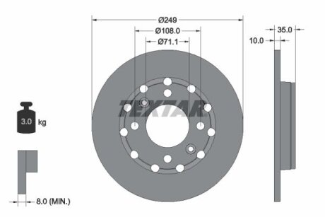 Диск гальмівний задн Лів/Прав DS DS 3 / DS 3 CITROEN C3 IV, C4 III, C4 X OPEL CORSA F, CORSA F/HATCHBACK, FRONTERA, MOKKA PEUGEOT 2008 II, 208 II 1.2-Electric 05.19- TEXTAR 92325803 (фото 1)
