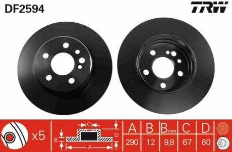 Диск гальмівний (1 шт.) MERCEDES 300/S280/S300/S320/S350 TRW DF2594