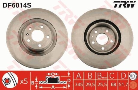 Диск гальмівний AUDI A4/A5/Q5 "F "D=345mm "08>> TRW DF6014S