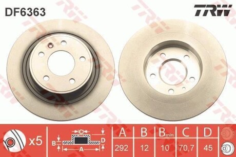 Диск гальмівний (1 шт.) OPEL/CHEVROLET Astra/Zafira/Cruz/Orlfndo/Volt "R D=292mm "09>> TRW DF6363