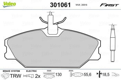 Гальмівні колодки дискові RENAULT/DAEWOO 25/Laguna/Megane/Safrane/Lublin "1,4-3,0 "F "84>> Valeo 301061