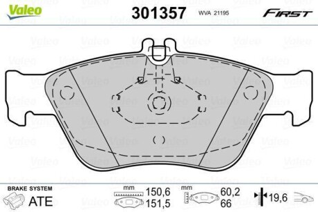 Гальмівні колодки дискові MERCEDES CLK/E-Class/SLK &quot;2,0-3,0 &quot;F &quot;95-04 Valeo 301357 (фото 1)
