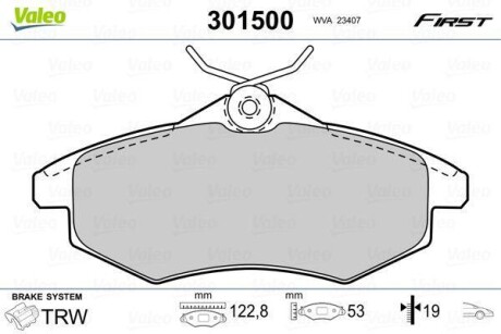 Гальмівні колодки дискові CITROEN C2/C3 "1,1-1,4 "F "02>> Valeo 301500