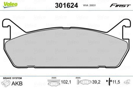 Гальмівні колодки First DAIHATSU/MAZDA/SUZUKI Applause/323/Baleno "R "89-02 Valeo ="301624"