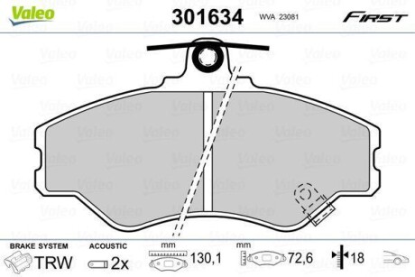 Гальмівні колодки дискові HYUNDAI Grace/H100 "F "93-00 Valeo 301634