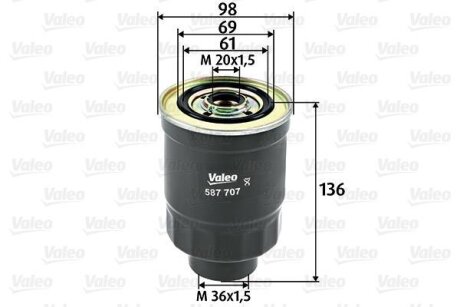 Фільтр паливний ASIA MOTORS/HYUNDAI/SUZUKI Rocsta/Porter/Grand Vitara "1,7-3,1 "80>> Valeo ="587707" (фото 1)