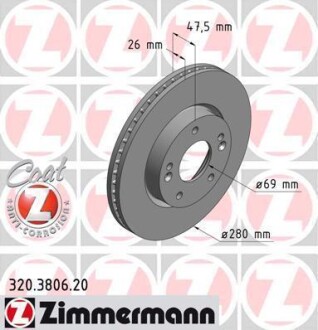 Гальмівний диск перед вент Kia Ceed/Magentis/Sport ZIMMERMANN 320380620