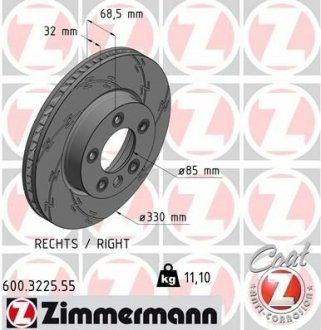 Диск гальмівний BLACK Z правий ZIMMERMANN 600.3225.55